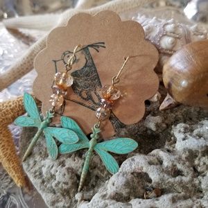 Dragonfly earrings. Copper and Patina.